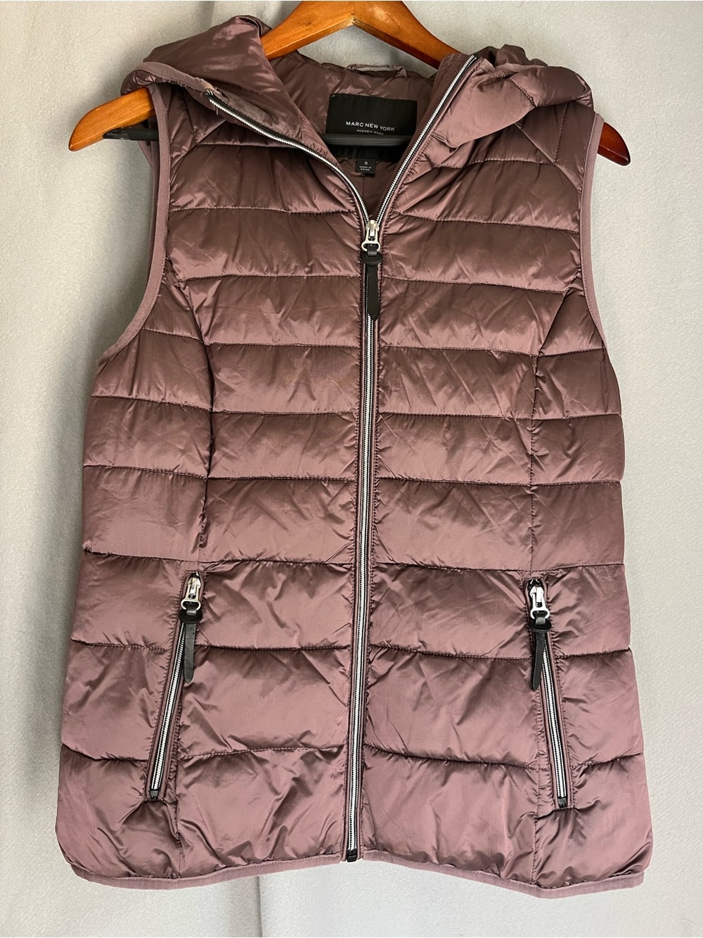 Marc New York Andrew Marc Puffer Vest Hooded Quilted Mauve Pink/Mauve S